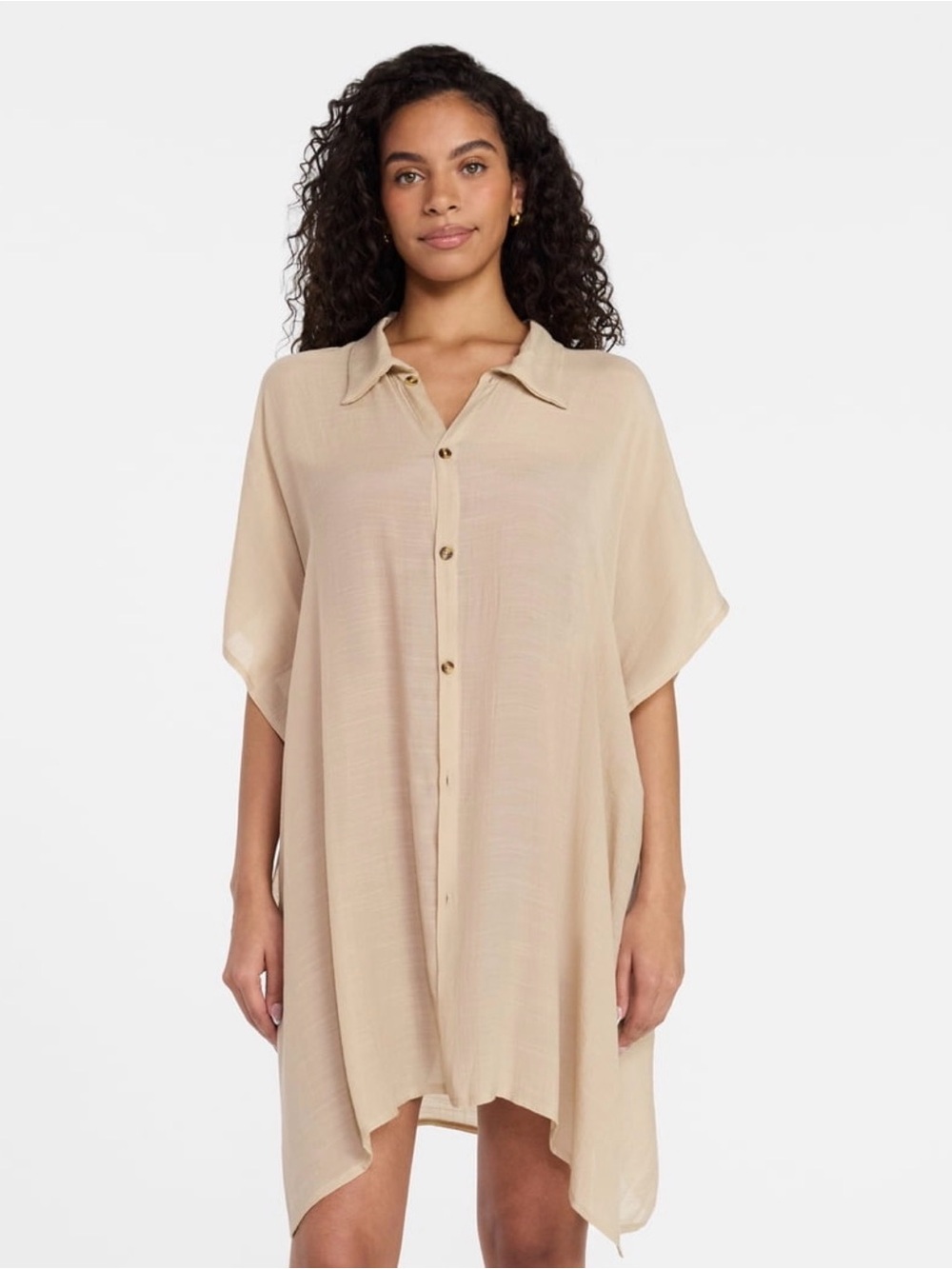 NWT Time and Tru Beige Button-Front Batwing Tunic Top Layering Over Shirt L/XL